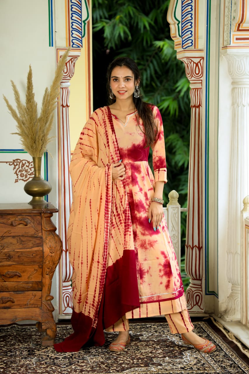 LEADIES ANARKALI BAGRU PRINT SUIT-24PCS