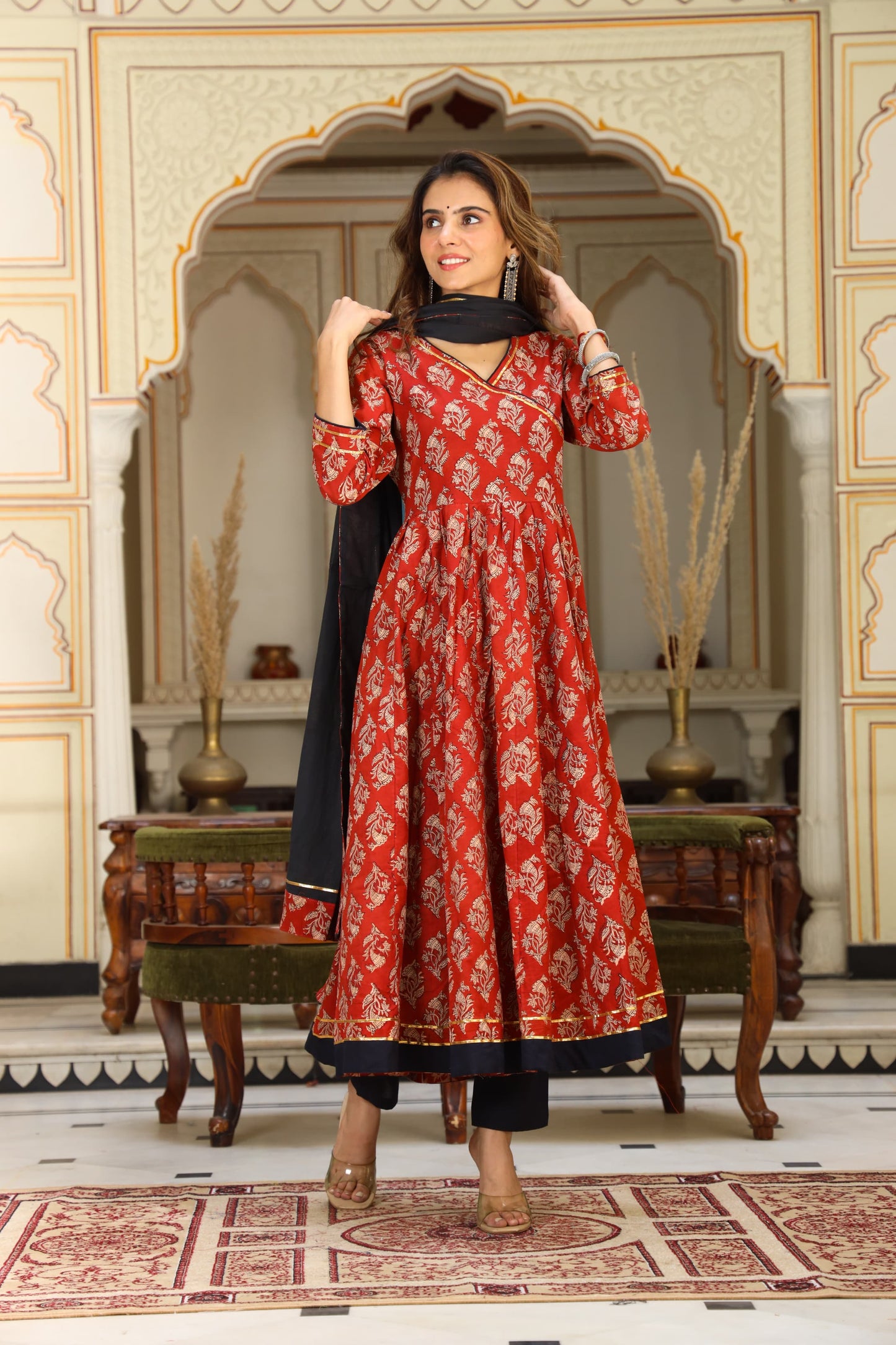 LEADIES ANARKALI BAGRU PRINT SUIT-24PCS