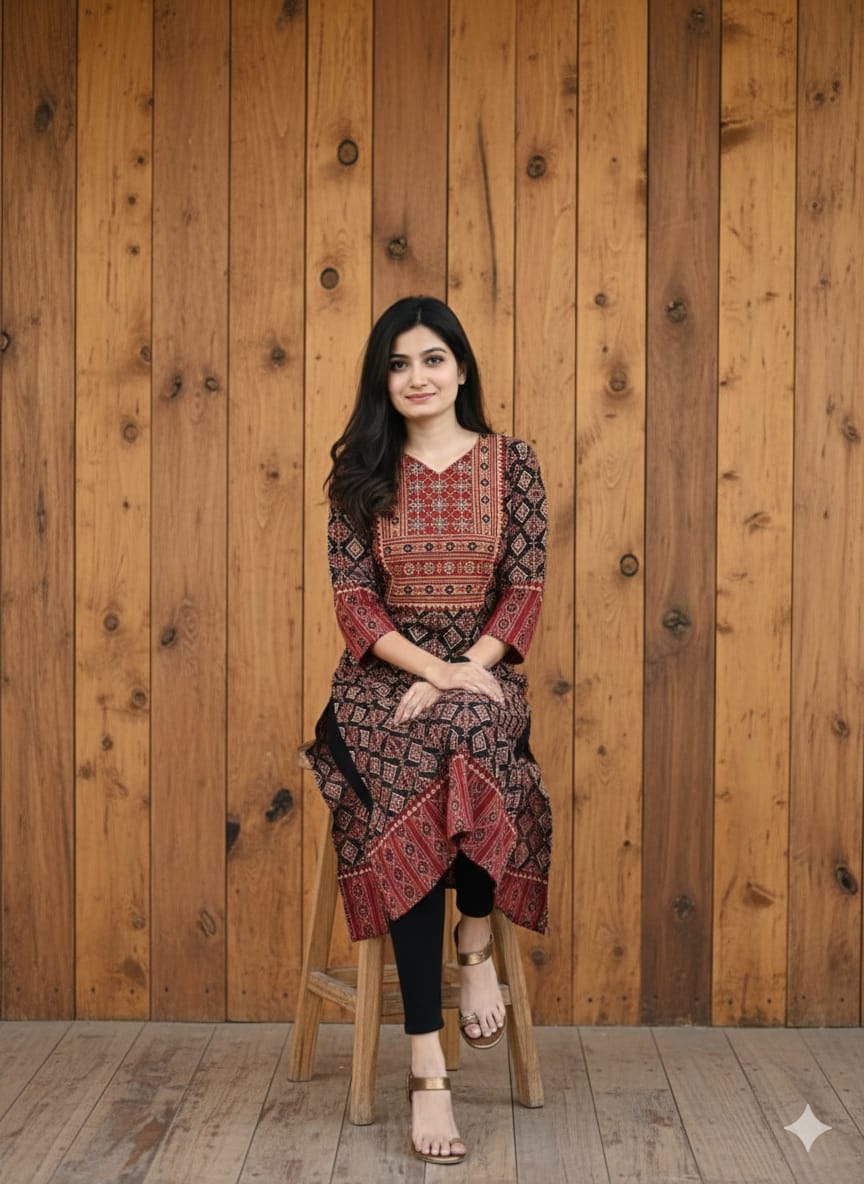 AJRAKH HAND BLOCK PRINTED KURTI -48PCS
