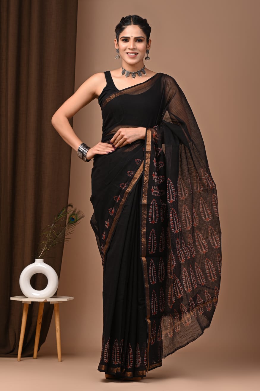 SAREE BAGRU HAND BLOCK PRINTED KOTA DORIYA-MOQ 24