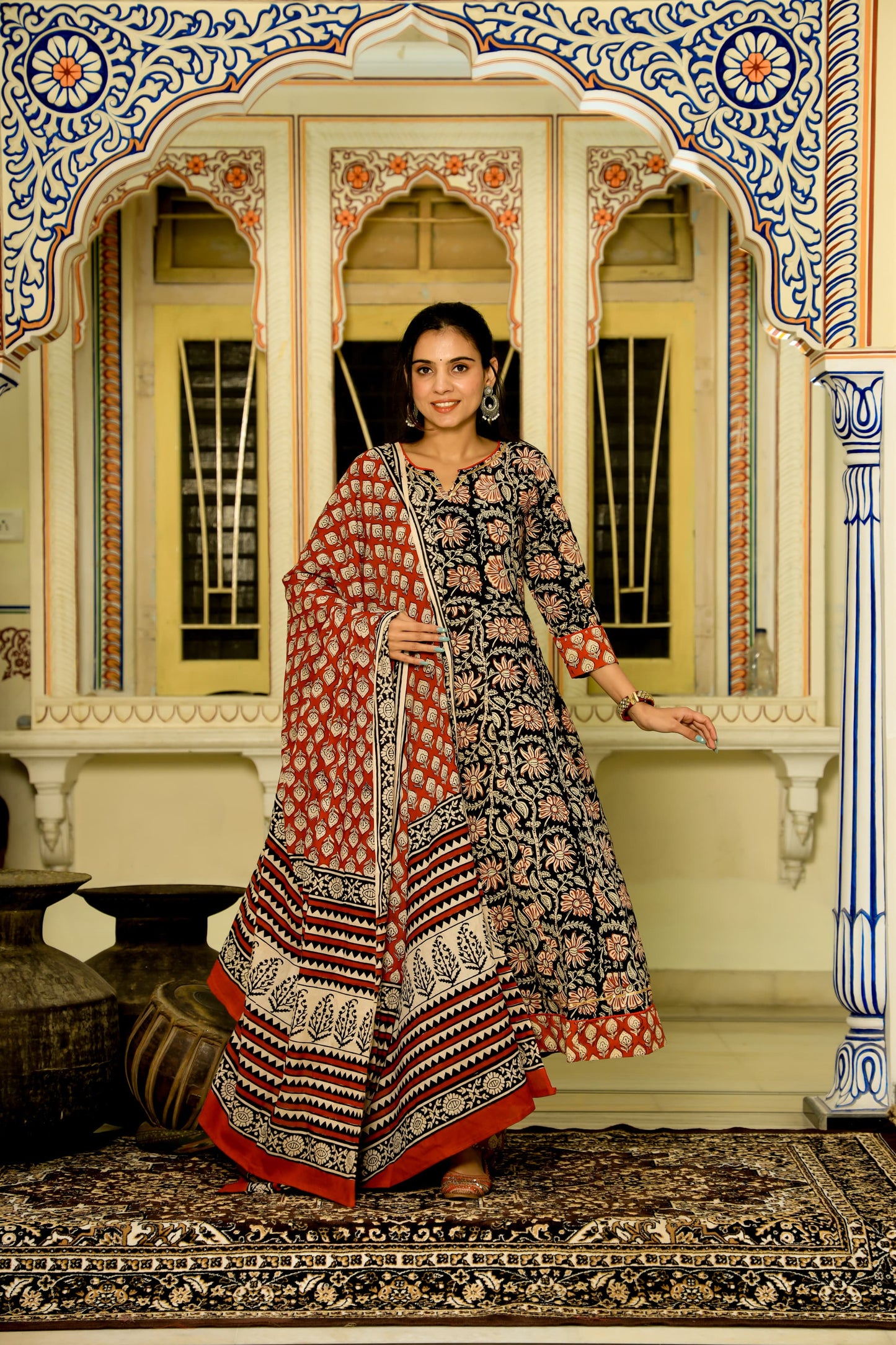 LEADIES ANARKALI BAGRU PRINT SUIT-24PCS