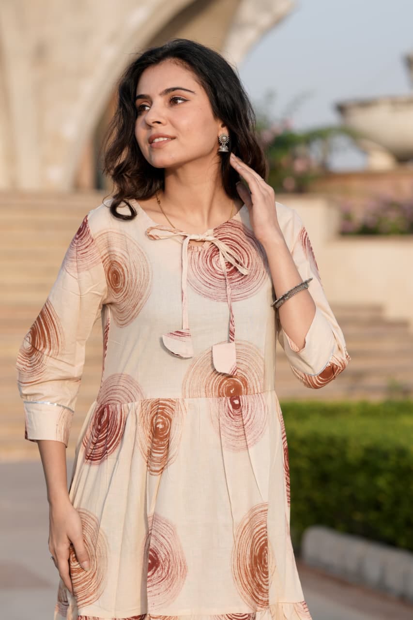 ONE PCS  BAGRU HAND BLOCK PRINTED MIDI STYLE FROCK-48PCS