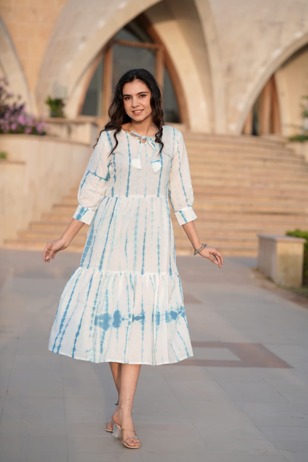 ONE PCS  BAGRU HAND BLOCK PRINTED MIDI STYLE FROCK-48PCS