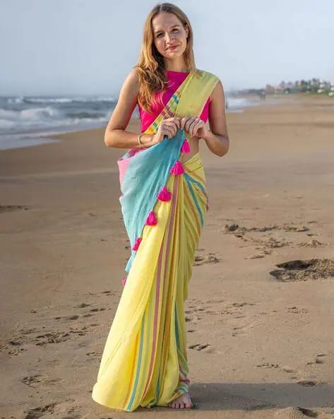 WOMENS COTTON LAHERIYA  SAREE-24PCS