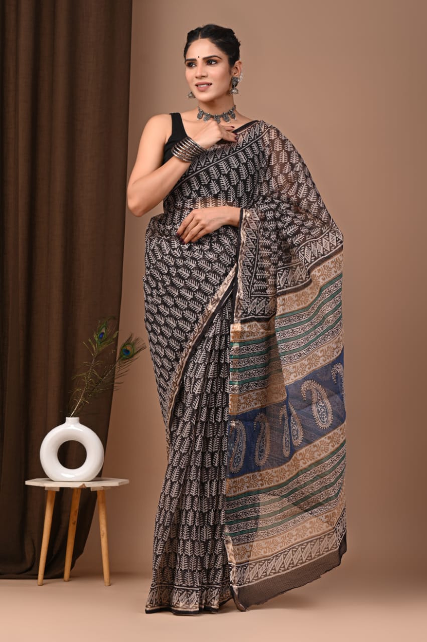 SAREE BAGRU HAND BLOCK PRINTED KOTA DORIYA-MOQ 24