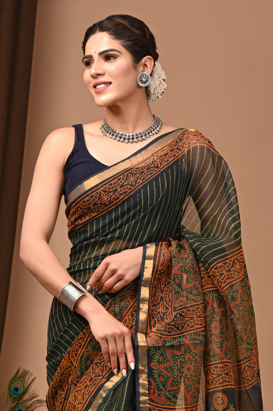 SAREE BAGRU HAND BLOCK PRINTED KOTA DORIYA-MOQ 24