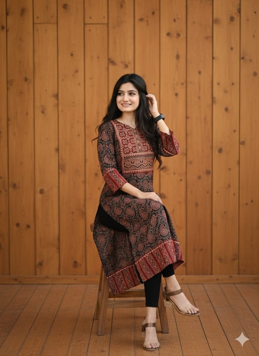 AJRAKH HAND BLOCK PRINTED KURTI -48PCS