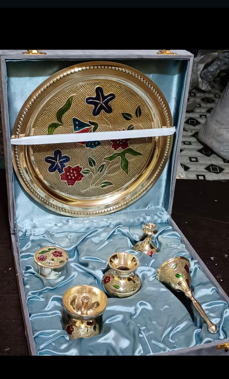 GERMAN SILVER HAND CRAFTED DIYA AND PUJATHALI -30