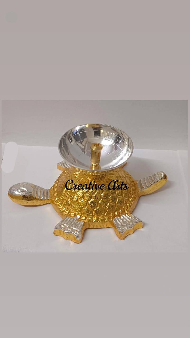 GERMAN SILVER HAND CRAFTED DIYA AND PUJATHALI -30