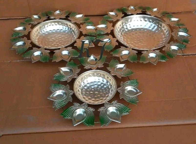 GERMAN SILVER HAND CRAFTED DIYA AND PUJATHALI -30